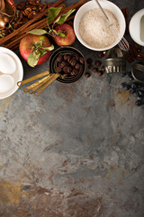 Obraz na płótnie Canvas Fall baking concept with apples, oats and flour