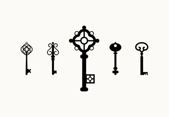 15 Antique Key Silhouette Icons