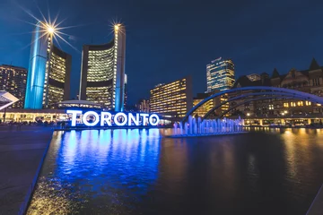 Printed roller blinds Toronto Nathan Phillips square in Toronto at night