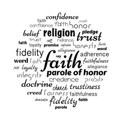 faith tag cloud, related aspects to believes in any doctrine. vector illustration
