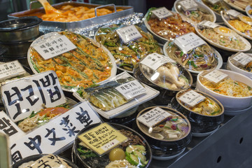 Traditional food market in Seoul, Korea.