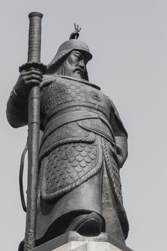 Statue Of Admiral Yi Sunsin On Gwanghwamun Plaza In Seoul, South