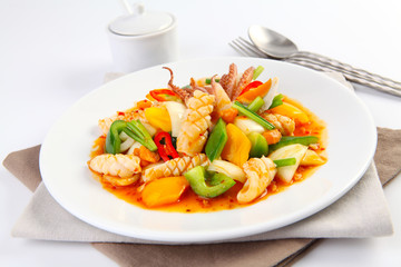 Stir-fried squid with salted egg yolk