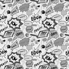 Seamless pattern background with handdrawn comic book speech bubbles, vector illustration
