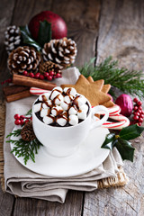 Christmas hot chocolate with festive decorations