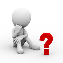 3d man thinker looking at question mark
