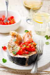 Grilled Salmon Steaks with an Oregano Salsa