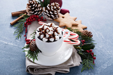 Christmas hot chocolate with festive decorations