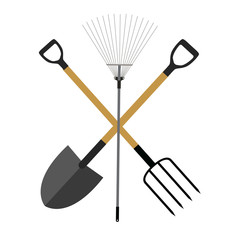 Garden Tools, Instruments Flat Icon Collection Set. Shovel, Rake