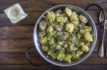 Sausage and leek hash