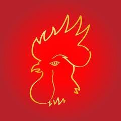 Vector illustration of rooster, symbol on the Chinese calendar. Silhouette of red cock.