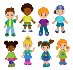 Set cartoon children, pupils. Happy kids.