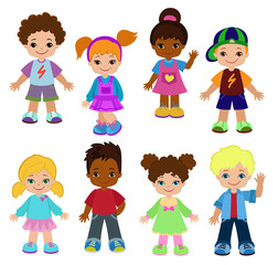 Set cartoon children, pupils. Happy kids.