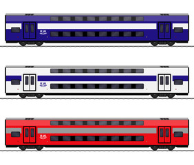 Passenger express train. Railway carriage. double decker