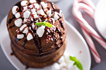 Chocolate peppermint pancakes for Christmas morning