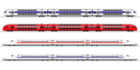 Passenger express train. Railway carriage. set