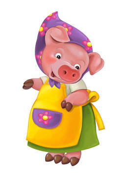 Cartoon young happy and funny mother pig - isolated background - isolated - illustration for children