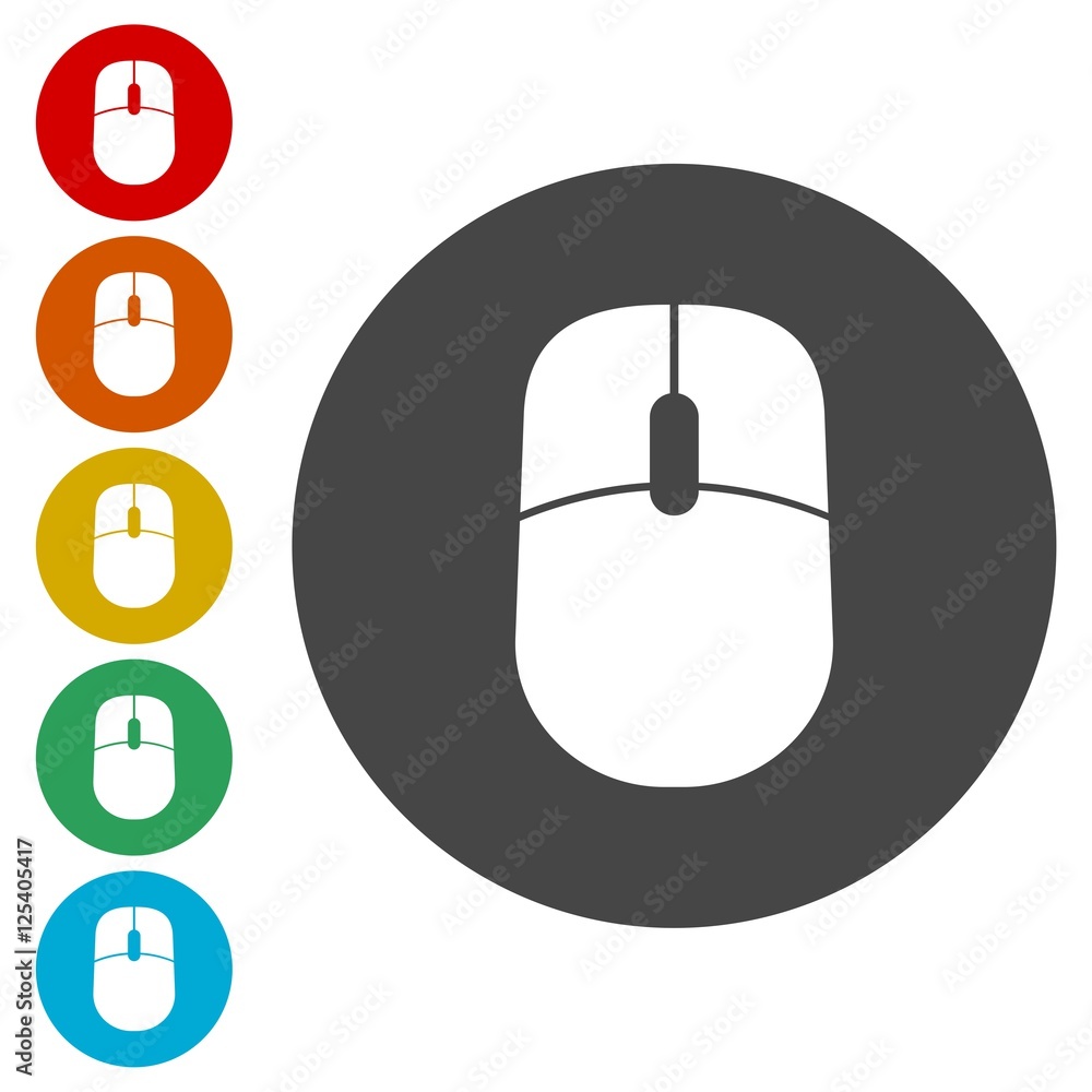Aufkleber computer mouse icon. flat circle buttons