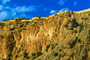 Castle wall on hill in Alanya
