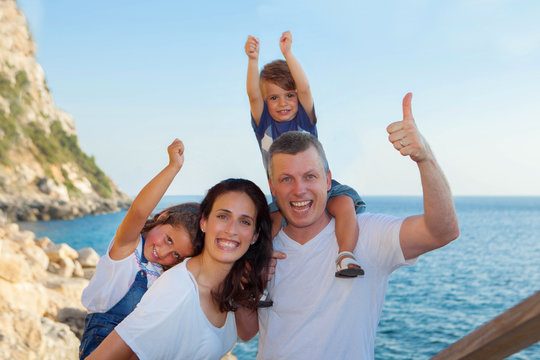 Family On Vacation, Mum Dad And Children