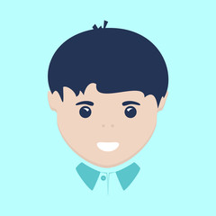 Face of the European Boy Isolated on Blue Background, Vector Illustration