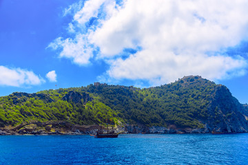 Fototapeta premium View of coastline of Alanya and ship