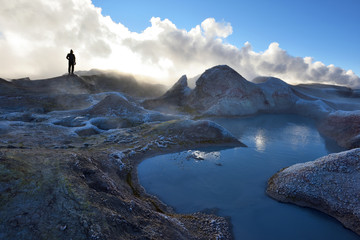 Steaming hot water ponds and mud pots
