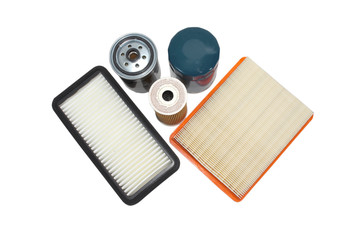 Spare parts for the car.Filter oil, fuel, air isolated on white background.