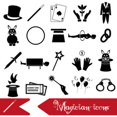 magician and magic theme set of icons eps10