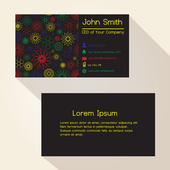 abstract outline flowers black business card design eps10