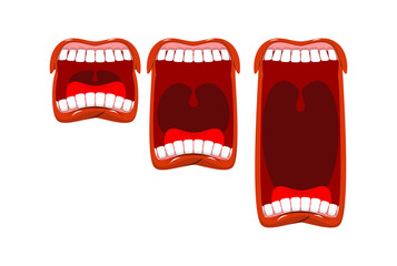 Naklejka premium Volume cry. yell level. Stage scream. Open mouth with tongue and