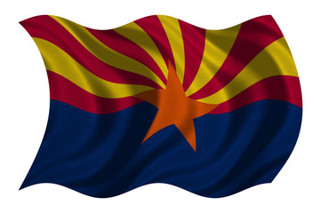 Flag of Arizona wavy on white, fabric texture