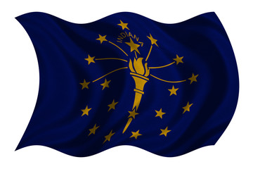 Flag of Indiana wavy on white, fabric texture