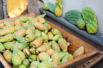Prickly pears for sale during a street market in Sicily
