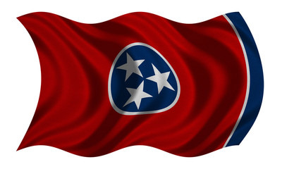 Flag of Tennessee wavy on white, fabric texture