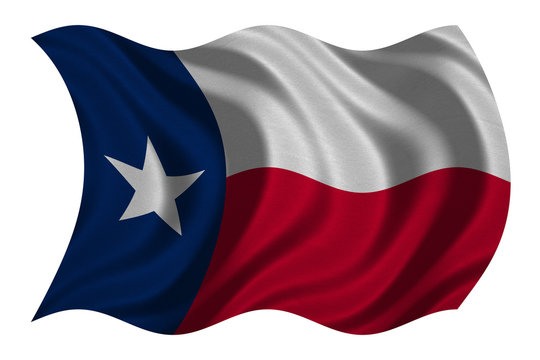 Flag of Texas wavy on white, fabric texture