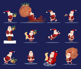 Naklejka premium Santa Claus Funny Caroon Character Icon Set