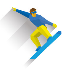 Winter sports - snowboarding. Cartoon snowboarder during a jump. Athlete on snowboard isolated on white background. Flat style vector clip art.