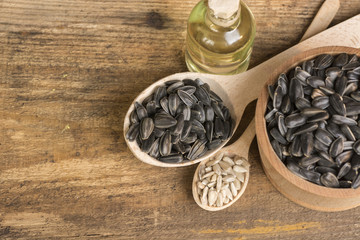 sunflower seeds and oill - closeup selective focus image 