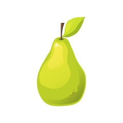 Cartoon green pear on a white background. Vector illustration