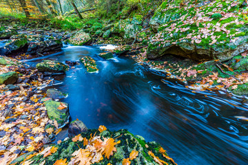 Autumnal torrents and small waterfalls in Hoegne Valley, Belgian Ardennes