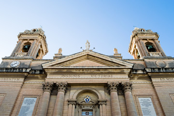 Fototapeta na wymiar Facade of Church of Our Lady of Victories Senglea Basilica