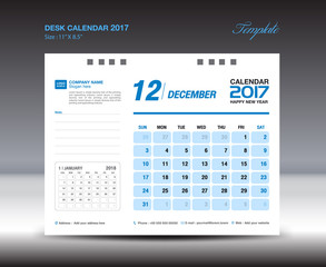 Desk Calendar Template for 2017 Year , DECEMBER 2017 year