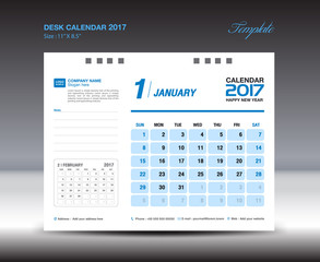 Desk Calendar Template for 2017 Year , JANUARY 2017 year