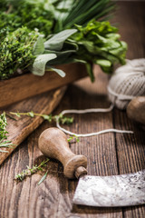 fresh aromatic herbs from garden