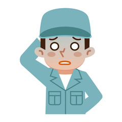 失敗して顔色が悪い若い男性　作業着