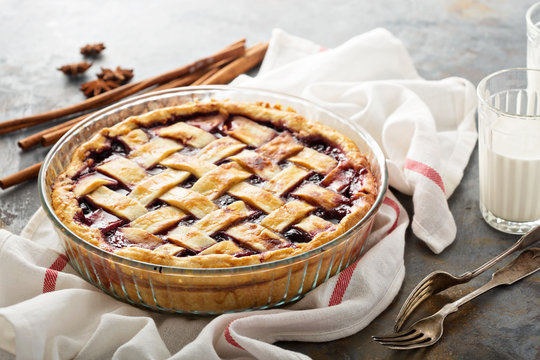 Homemade cherry pie with lattice