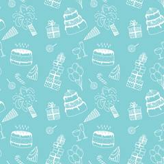 Happy birthday background. Vector seamless hand drawn pattern - 125416072