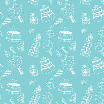 Happy birthday background. Vector seamless hand drawn pattern