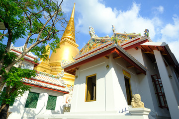  Beautiful of golden pagoda and thai art architecture in Wat Bovoranives, Bangkok, Thailand.
